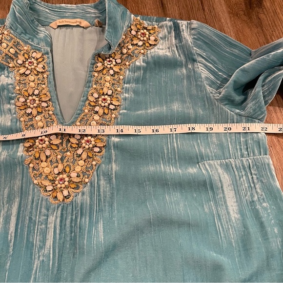 Soft Surroundings Tunic Blouse Women's Sz Med Teal Velvet Embellished Bohemian - Picture 9 of 11
